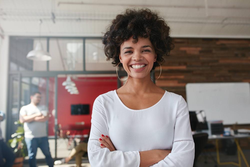 woman smiling in office